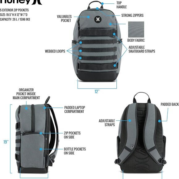 Skateboard Cool Gray Backpack - Picture 9 of 10